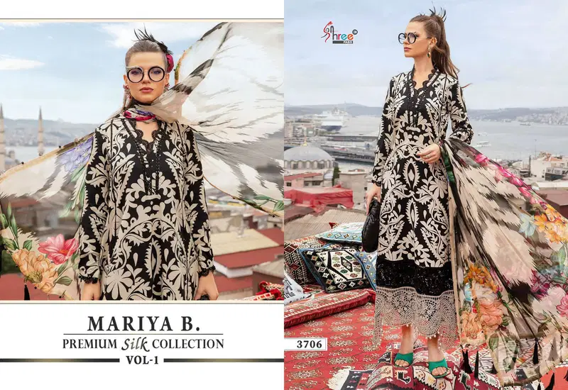 Premium Silk Collection Vol 1 By Mariya B Japan Satin Silk Printed Pakistani Suit Wholesale Online
 